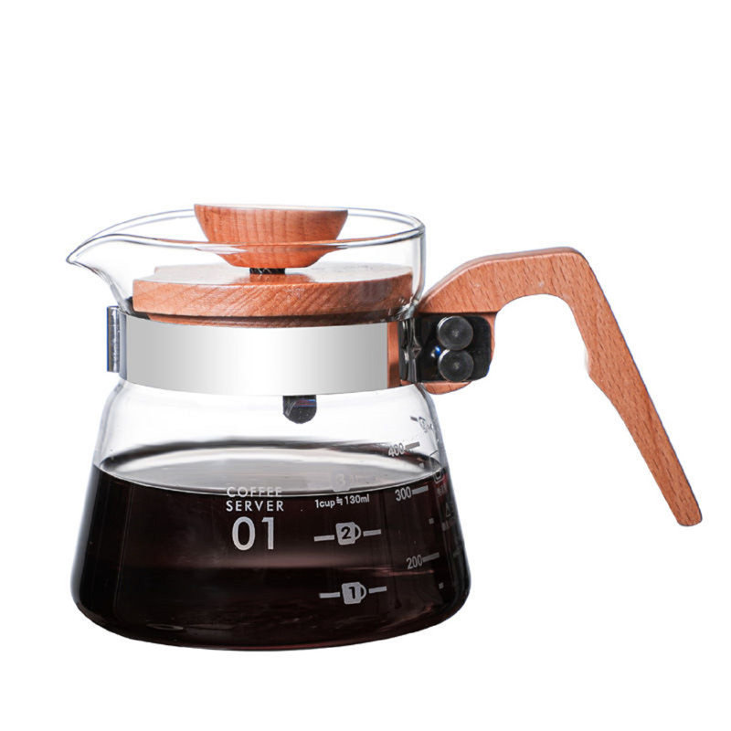QXXSJ Heatresistant Glass Coffee Pot With Wooden Handle, Hand Pour